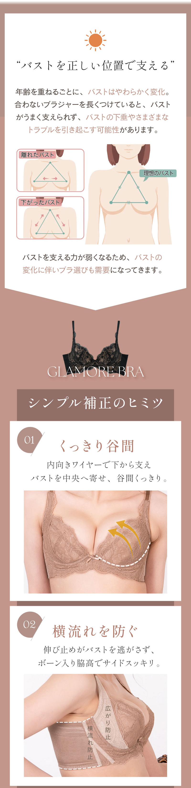 glamore（グラモア）の自胸を育てるブラ「グラモアブラ」と24Ｈ美乳キープ「メロウブラ」の2枚セット